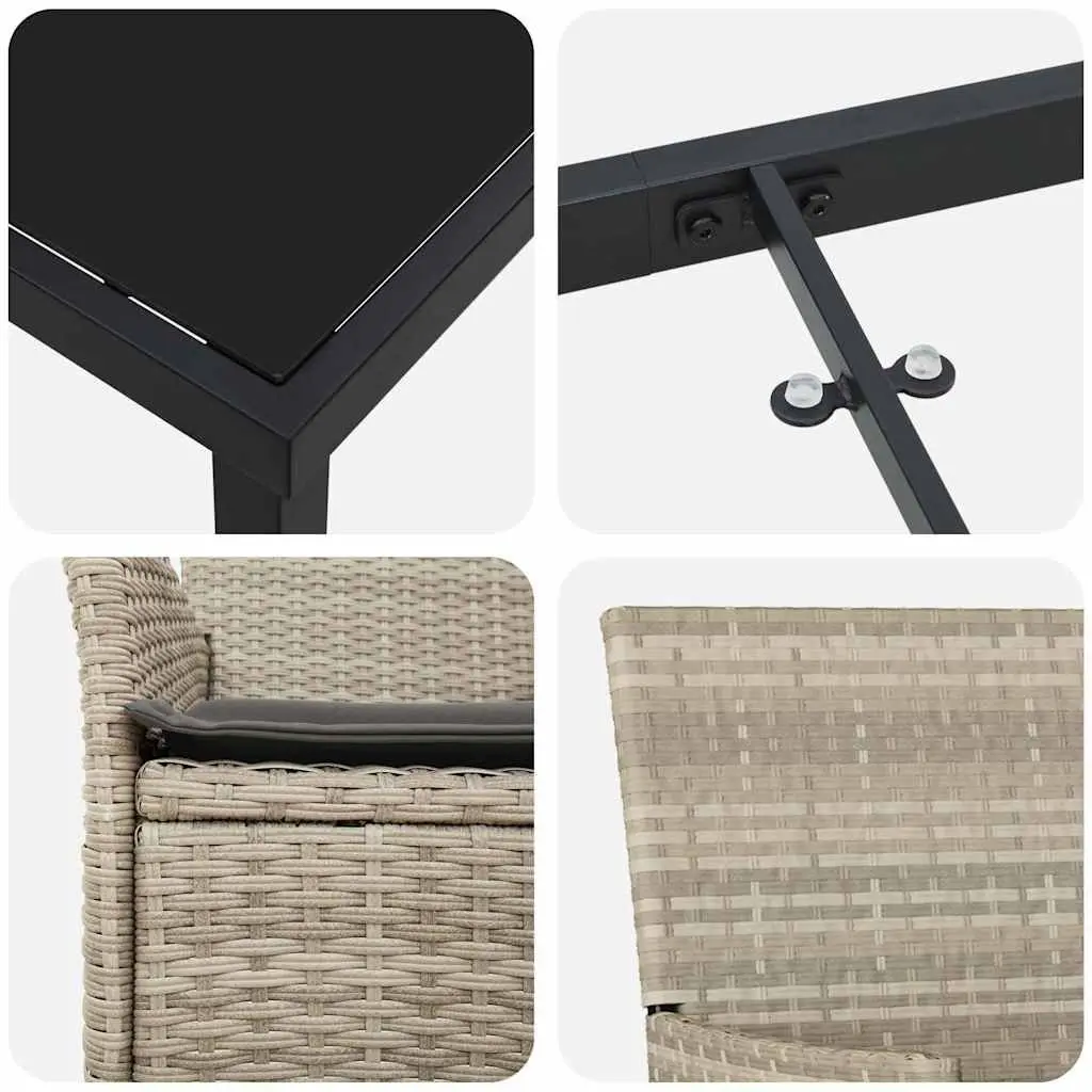 OutdoorFurnitureDiningSet3PieceLightGreyPolyRattanCushions