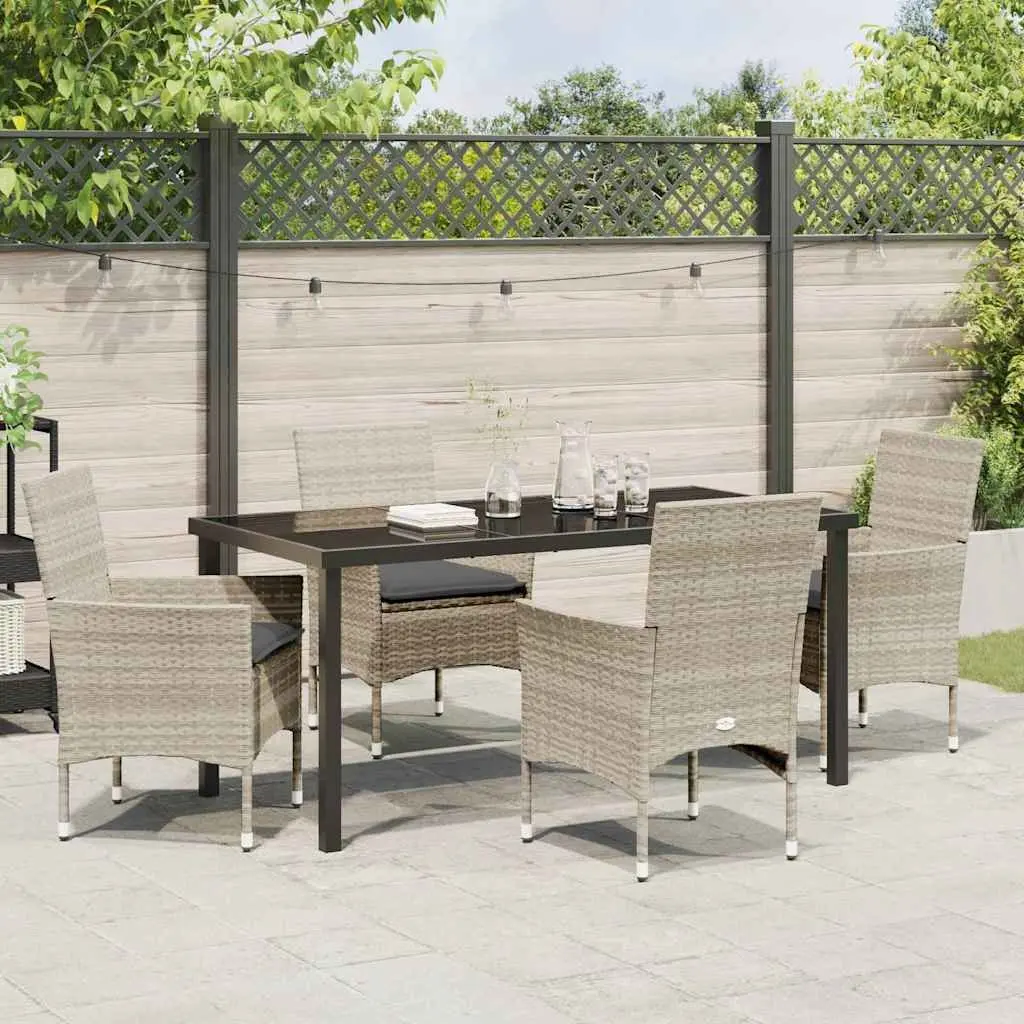 Outdoor Dining Set 5 Pieces Light Grey Poly Rattan Garden Furniture