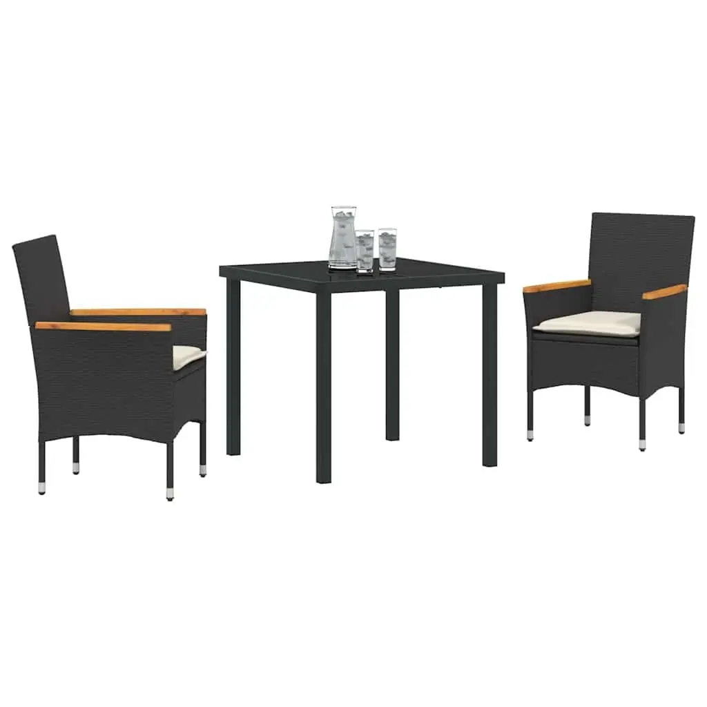 Garden Dining Set 3 Pieces Outdoor Furniture Black Poly Rattan with Cushions