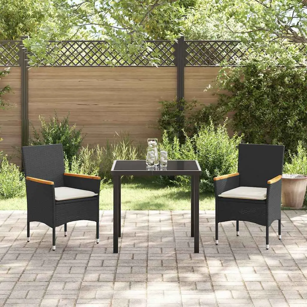 Garden Dining Set 3 Pieces Outdoor Furniture Black Poly Rattan with Cushions