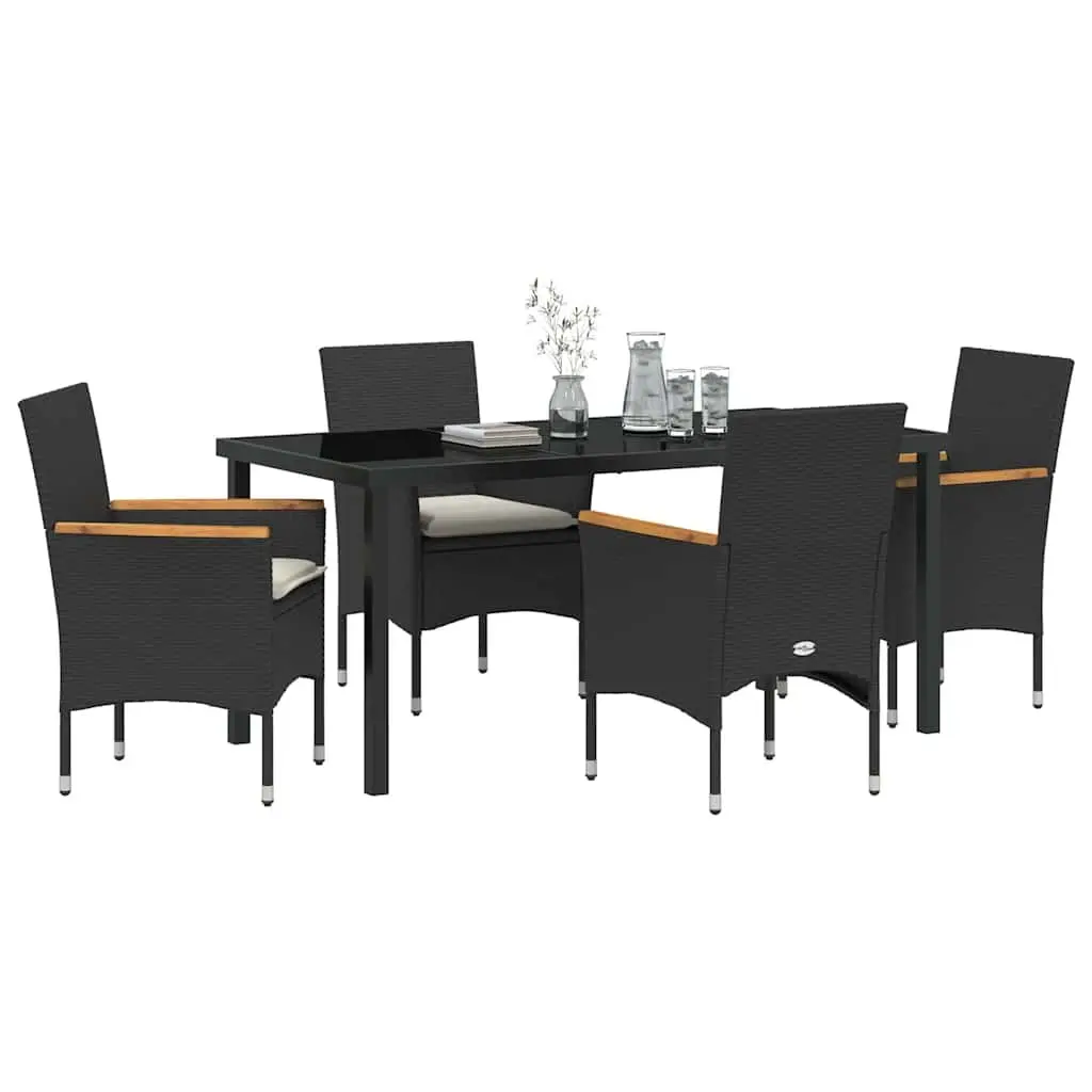 Garden Dining Set 5 Piece Outdoor Furniture Poly Rattan Cushions Black
