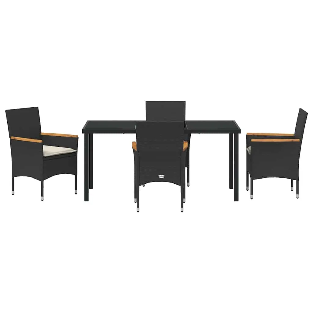 Garden Dining Set 5 Piece Outdoor Furniture Poly Rattan Cushions Black