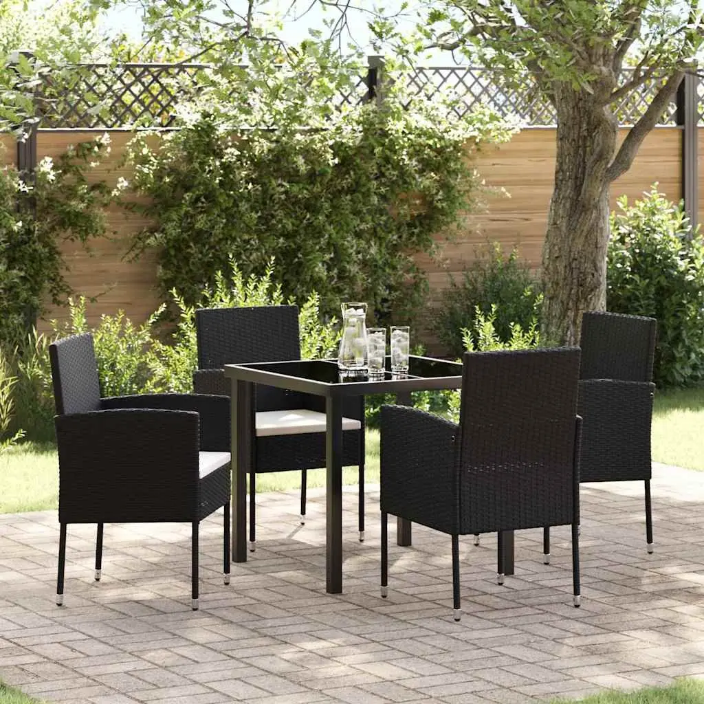 Garden Dining Set Outdoor Furniture 5 Piece Black Poly Rattan Table Chairs