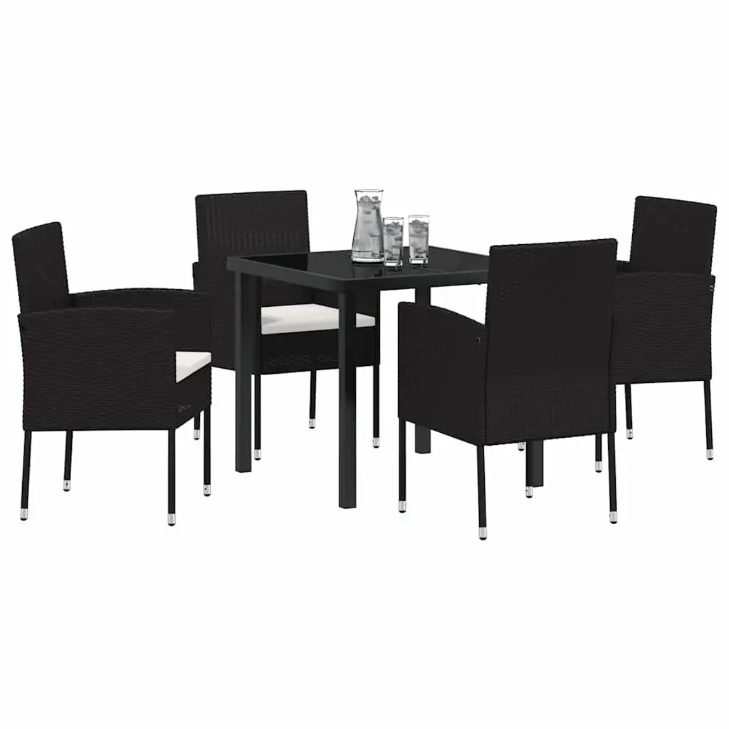 Garden Dining Set Outdoor Furniture 5 Piece Black Poly Rattan Table Chairs