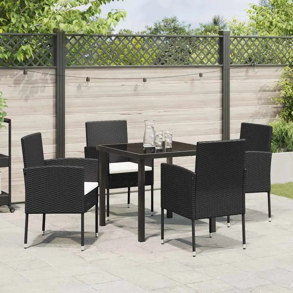 Garden Dining Set Outdoor Furniture 5 Piece Black Poly Rattan Table Chairs