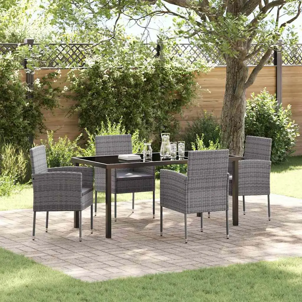 Garden Dining Set 5 Piece Outdoor Furniture Table and Chairs with Cushions Grey Poly Rattan