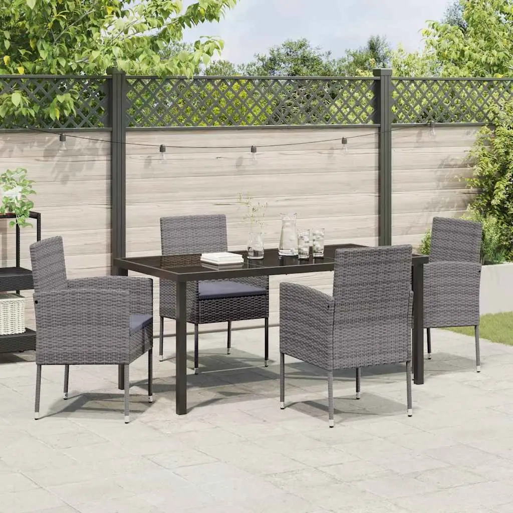 Garden Dining Set 5 Piece Outdoor Furniture Table and Chairs with Cushions Grey Poly Rattan