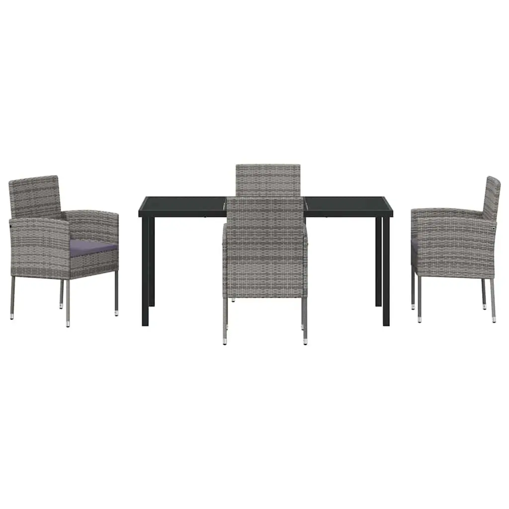 Garden Dining Set 5 Piece Outdoor Furniture Table and Chairs with Cushions Grey Poly Rattan