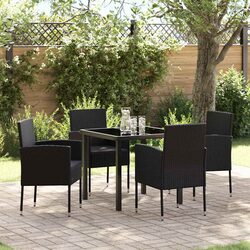 Comfortable 5 Piece Outdoor Dining Set with Cushions - Black