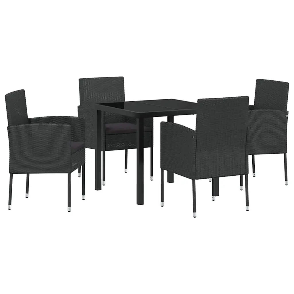 Outdoor Dining Set 5 Piece Garden Furniture Table with Black Tempered Glass and 4 Chairs with Cushions Black