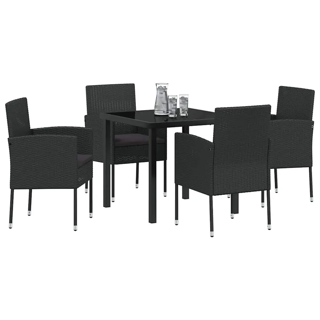 Outdoor Dining Set 5 Piece Garden Furniture Table with Black Tempered Glass and 4 Chairs with Cushions Black