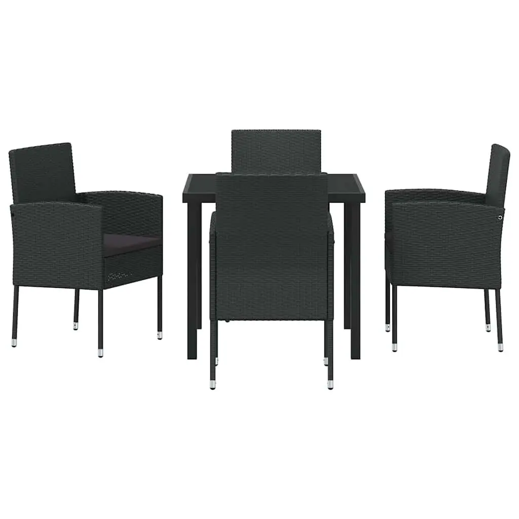 Outdoor Dining Set 5 Piece Garden Furniture Table with Black Tempered Glass and 4 Chairs with Cushions Black