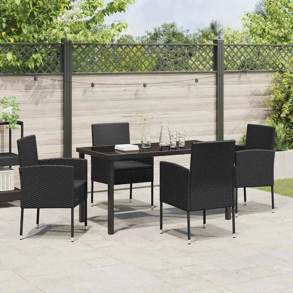 5 Piece Outdoor Dining Set Black Poly Rattan Garden Patio Furniture