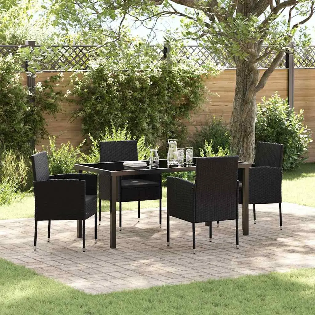 Outdoor Dining Set 5 Piece Garden Furniture Table Chairs Black Poly Rattan