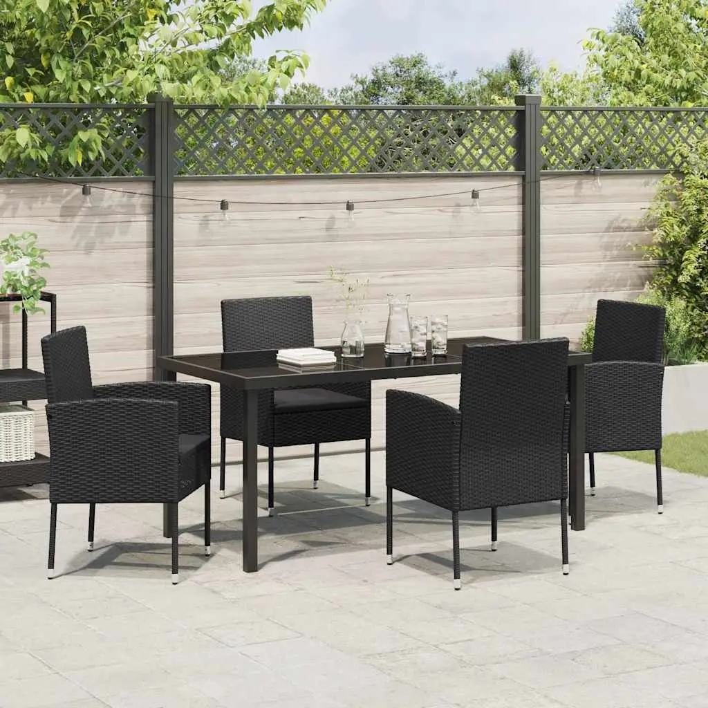 Outdoor Dining Set 5 Piece Garden Furniture Table Chairs Black Poly Rattan