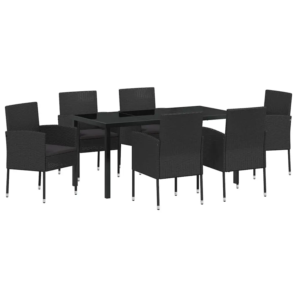 Outdoor Dining Set 7 Piece Garden Furniture Table Chairs Black Poly Rattan