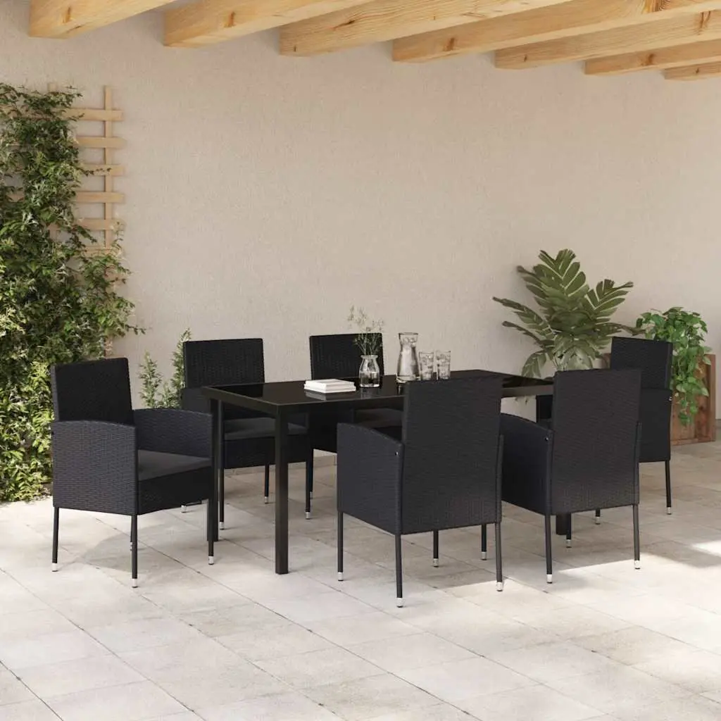 Outdoor Dining Set 7 Piece Garden Furniture Table Chairs Black Poly Rattan