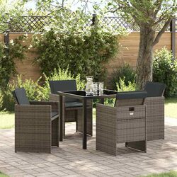 Grey Poly Rattan 5-Piece Outdoor Dining Set with Cushions
