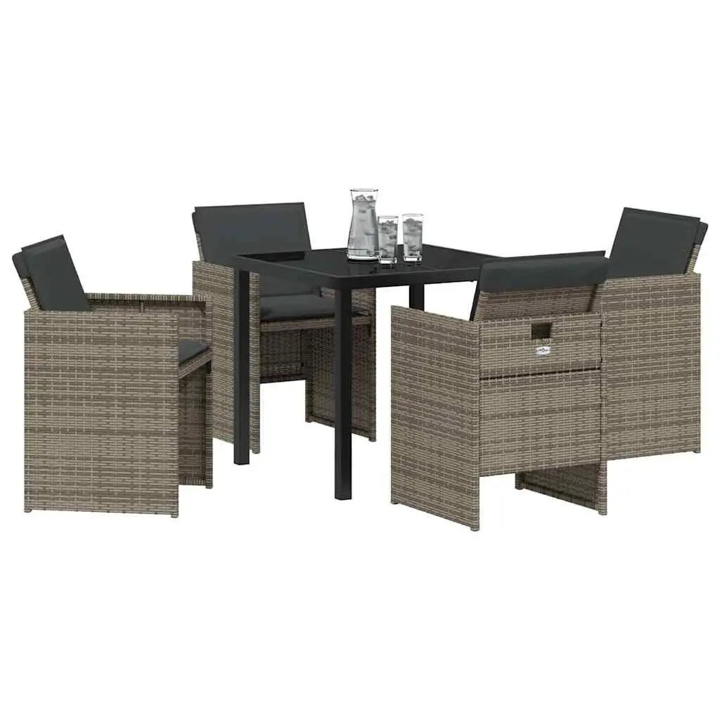 Garden Dining Set 5 Piece Outdoor Furniture Table Chairs Grey Poly Rattan
