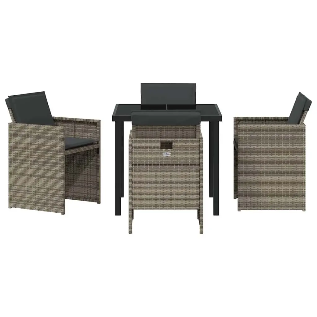 Garden Dining Set 5 Piece Outdoor Furniture Table Chairs Grey Poly Rattan