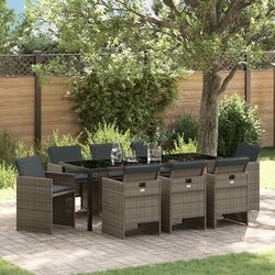 Comfortable 9 Piece Garden Dining Set in Grey Rattan