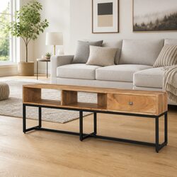 Brown 160x30x45 cm Acacia TV Cabinet with Unique Storage