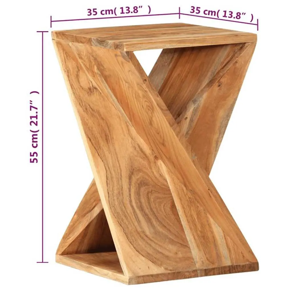 Solid Wood Acacia Side Table 35x35x55 cm Brown End Table Twisted Design