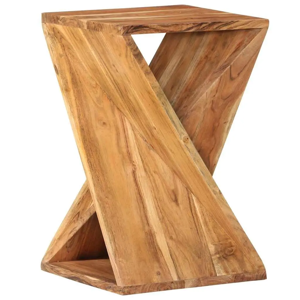 Solid Wood Acacia Side Table 35x35x55 cm Brown End Table Twisted Design