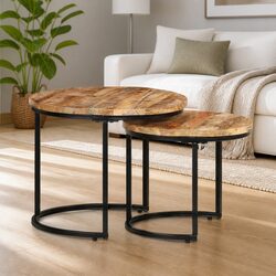 Brown Nesting Tables Set - Solid Mango Wood for Practical Use