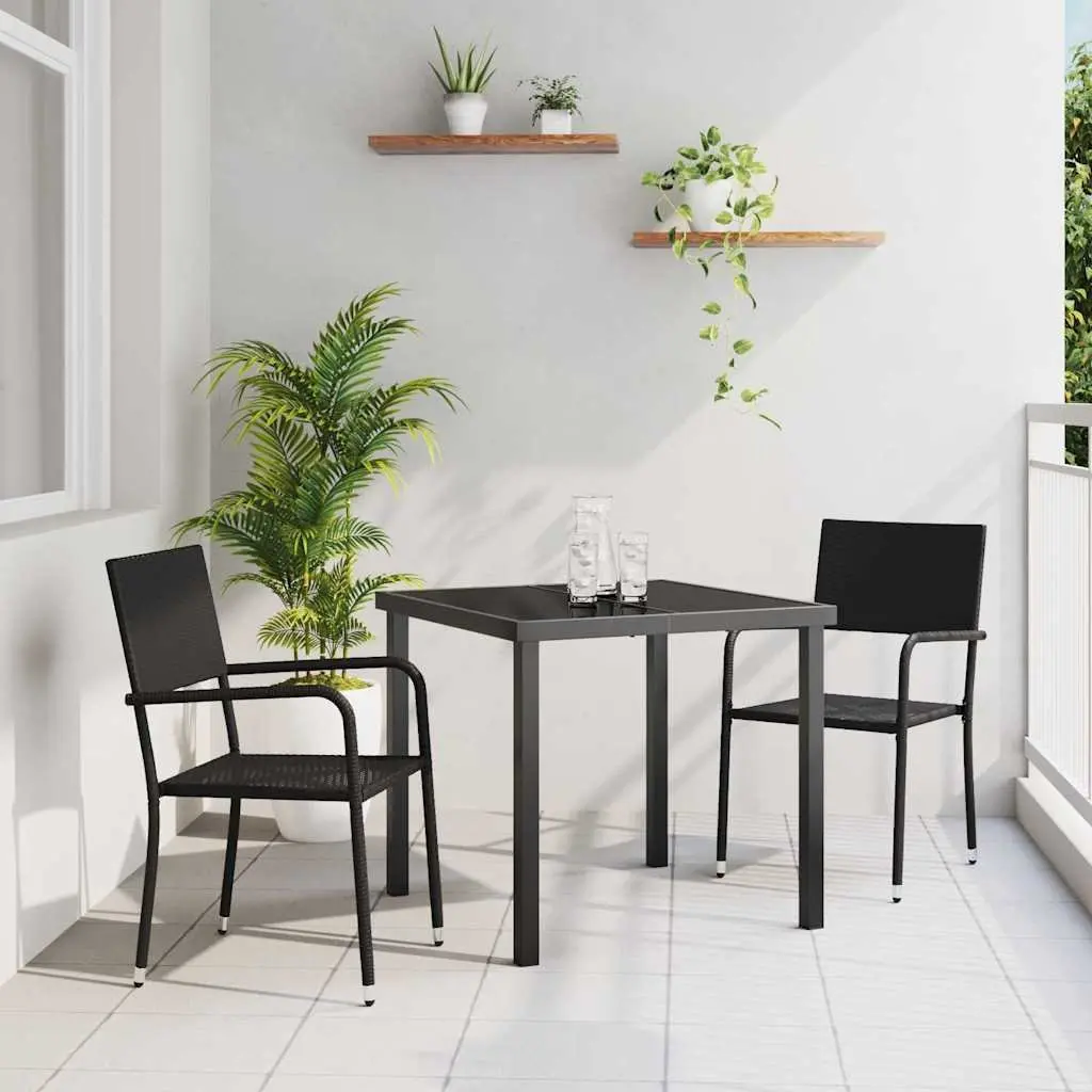 Outdoor Garden Dining Set 3 Pcs Black Poly Rattan Chair Table