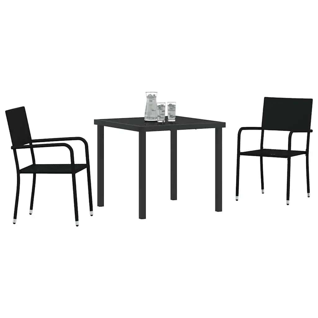Outdoor Garden Dining Set 3 Pcs Black Poly Rattan Chair Table