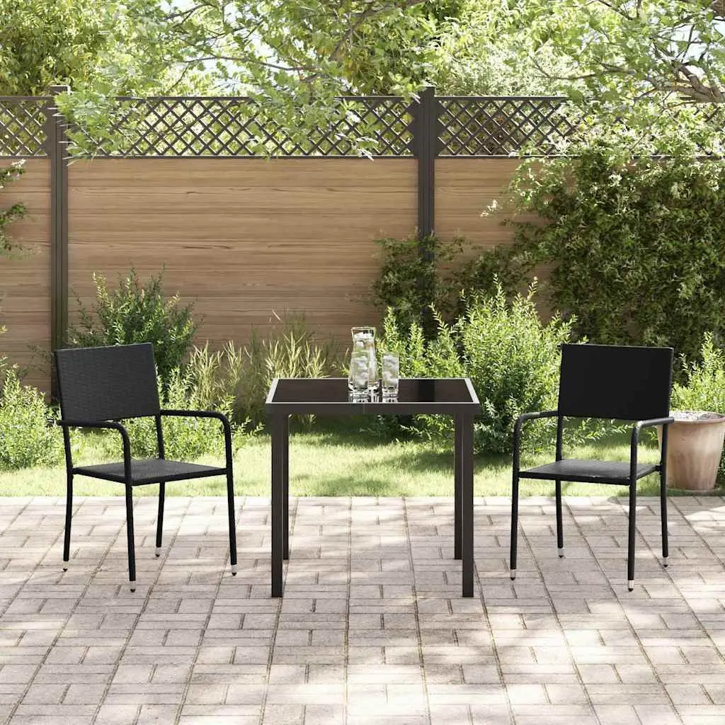 Outdoor Garden Dining Set 3 Pcs Black Poly Rattan Chair Table