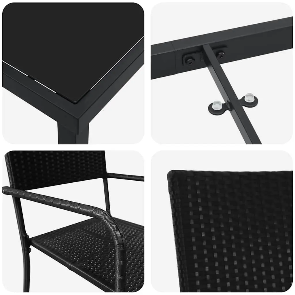 Outdoor Garden Dining Set 3 Pcs Black Poly Rattan Chair Table