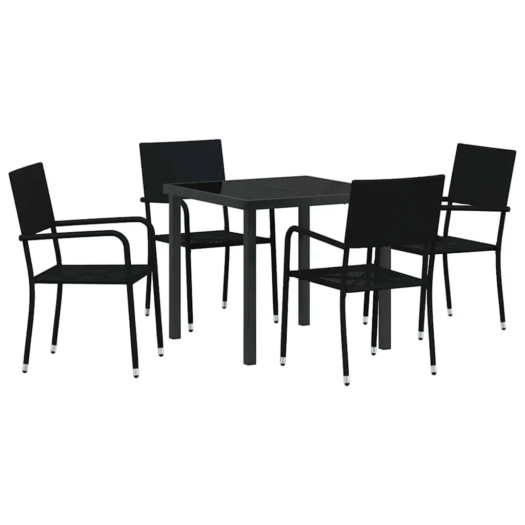 5 Piece Black Garden Furniture Set for Outdoor Dining with Cushions and Tempered Glass Top