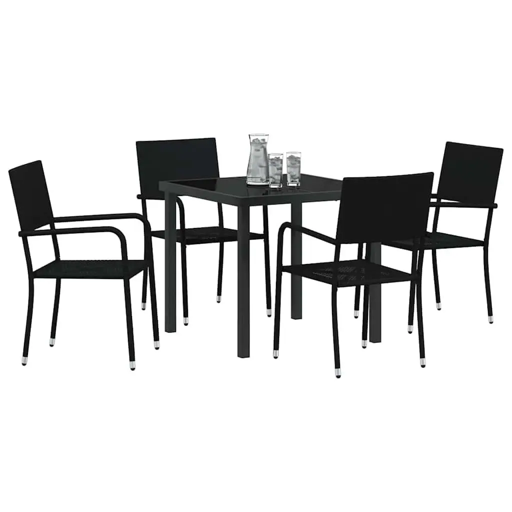 5 Piece Black Garden Furniture Set for Outdoor Dining with Cushions and Tempered Glass Top