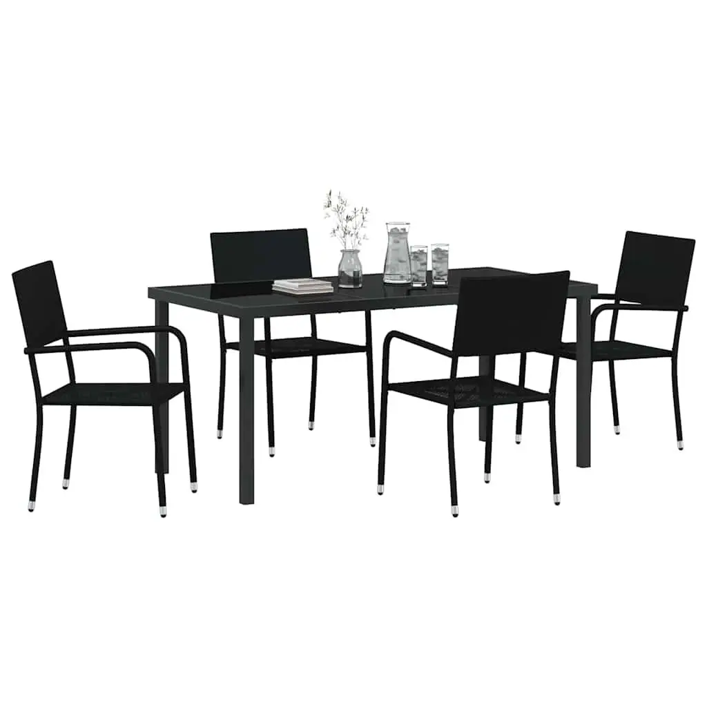 Outdoor Furniture Dining Set 5 Pieces Black Poly Rattan with Cushions for Garden and Patio