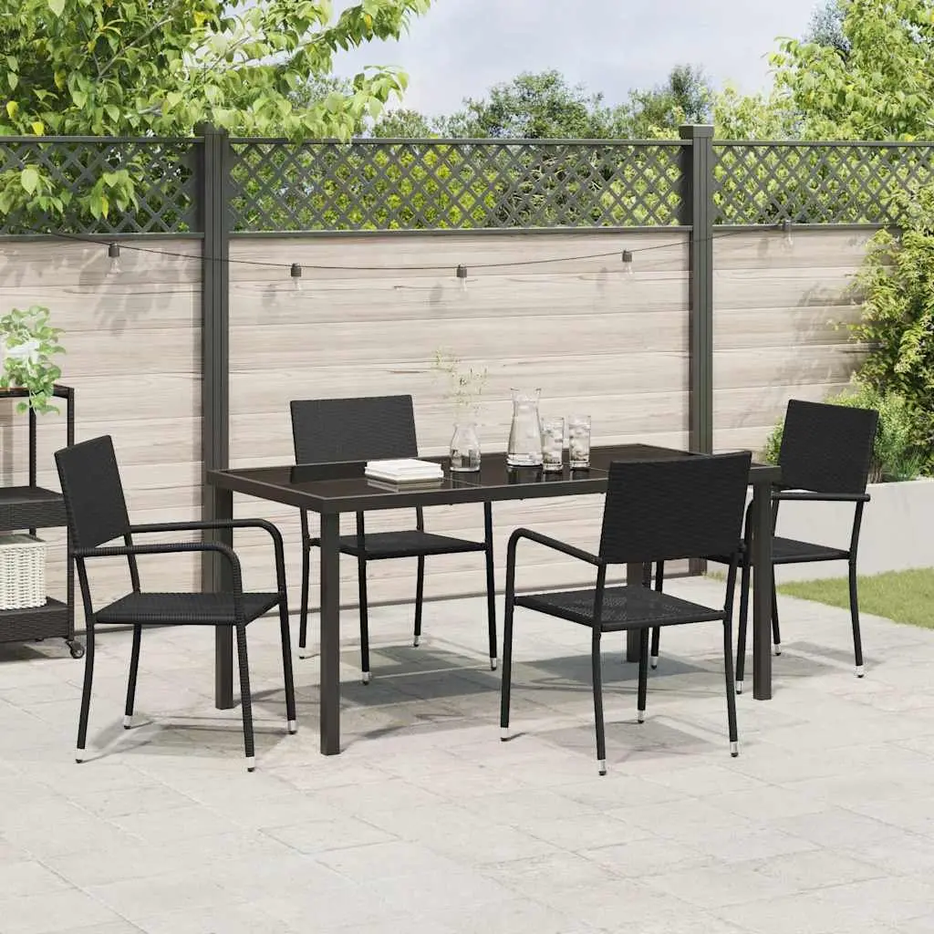 Outdoor Furniture Dining Set 5 Pieces Black Poly Rattan with Cushions for Garden and Patio