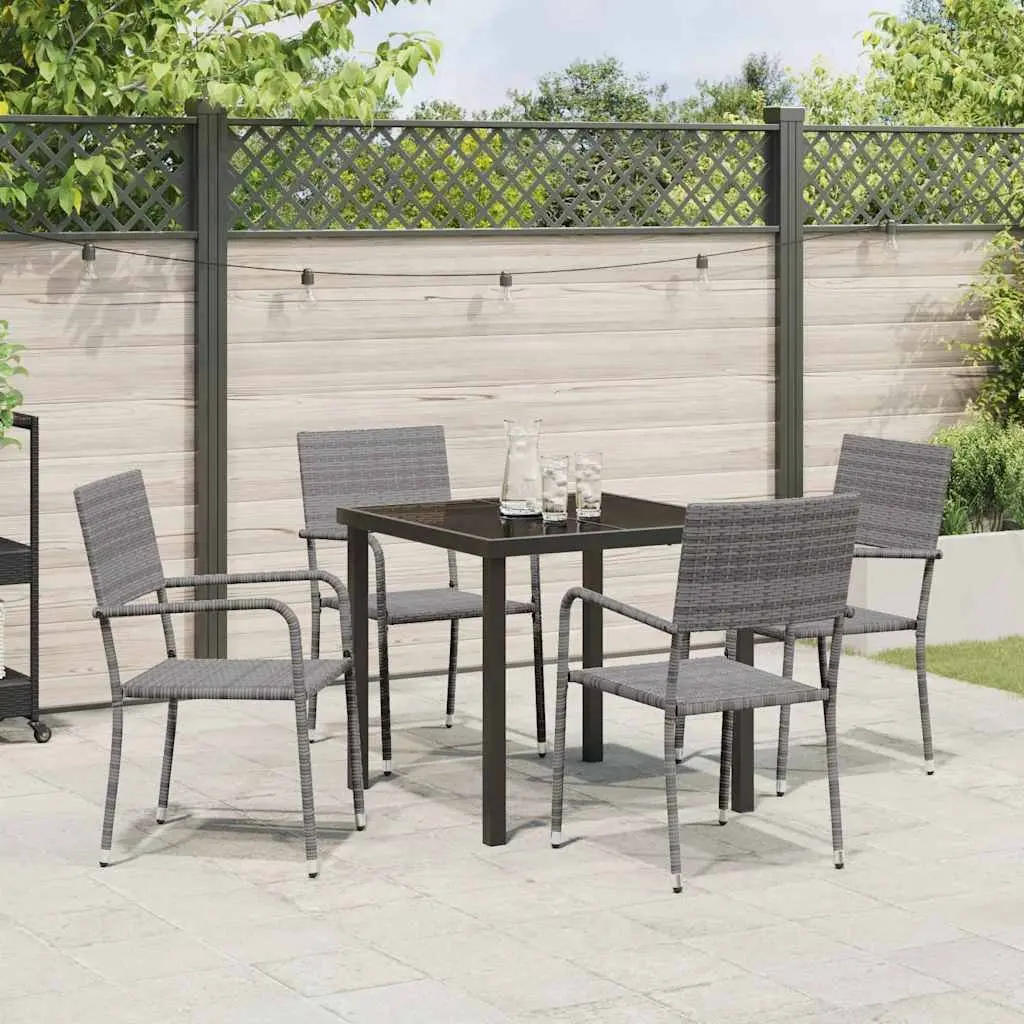 Garden Dining Set Outdoor Furniture 5 Piece Grey Poly Rattan with Cushion