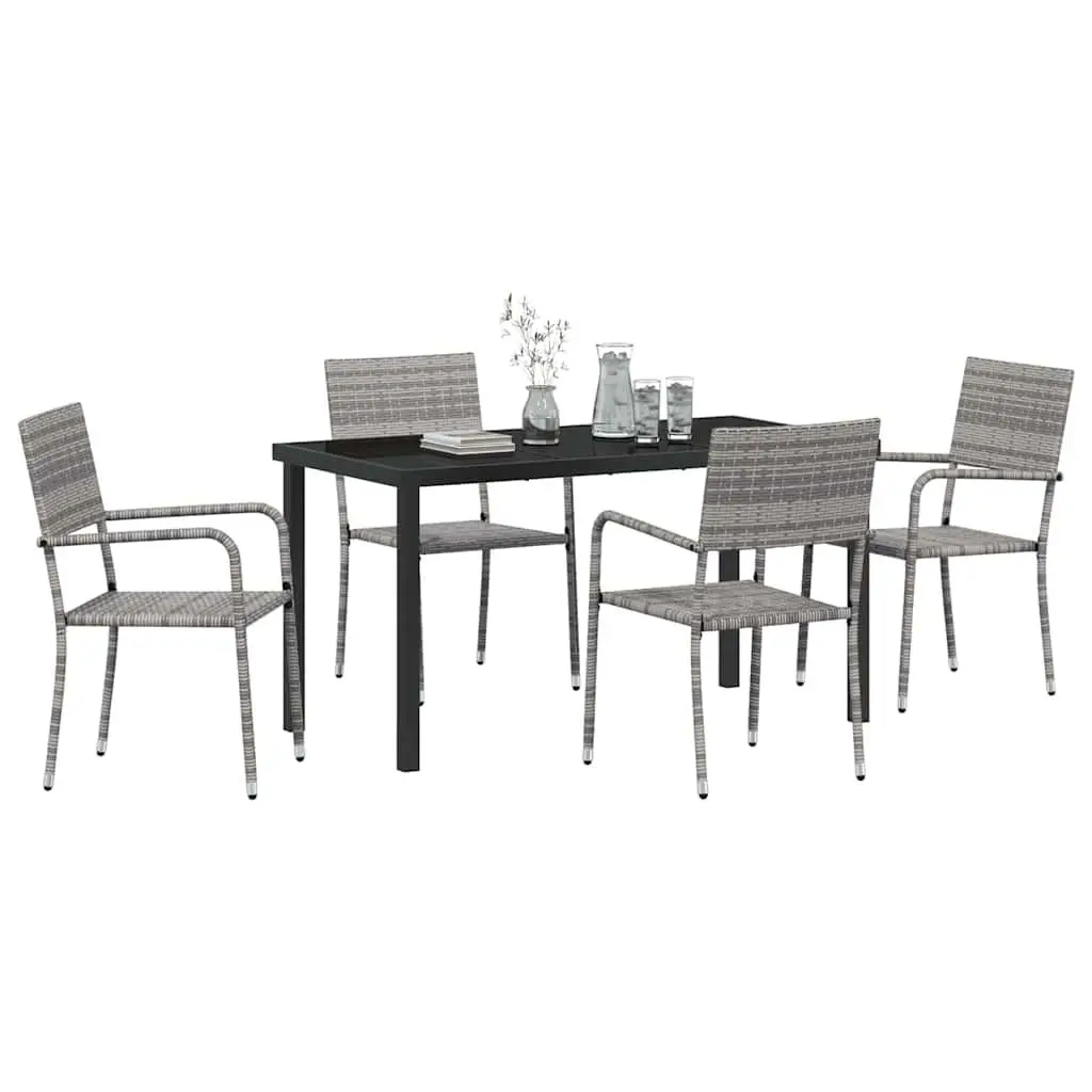 Outdoor Furniture Set Grey Poly Rattan Dining Table and Chairs 5 Piece for Garden and Patio