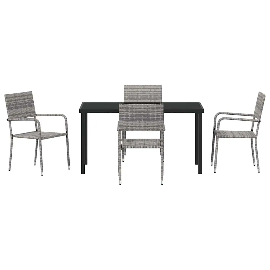 Outdoor Furniture Set Grey Poly Rattan Dining Table and Chairs 5 Piece for Garden and Patio
