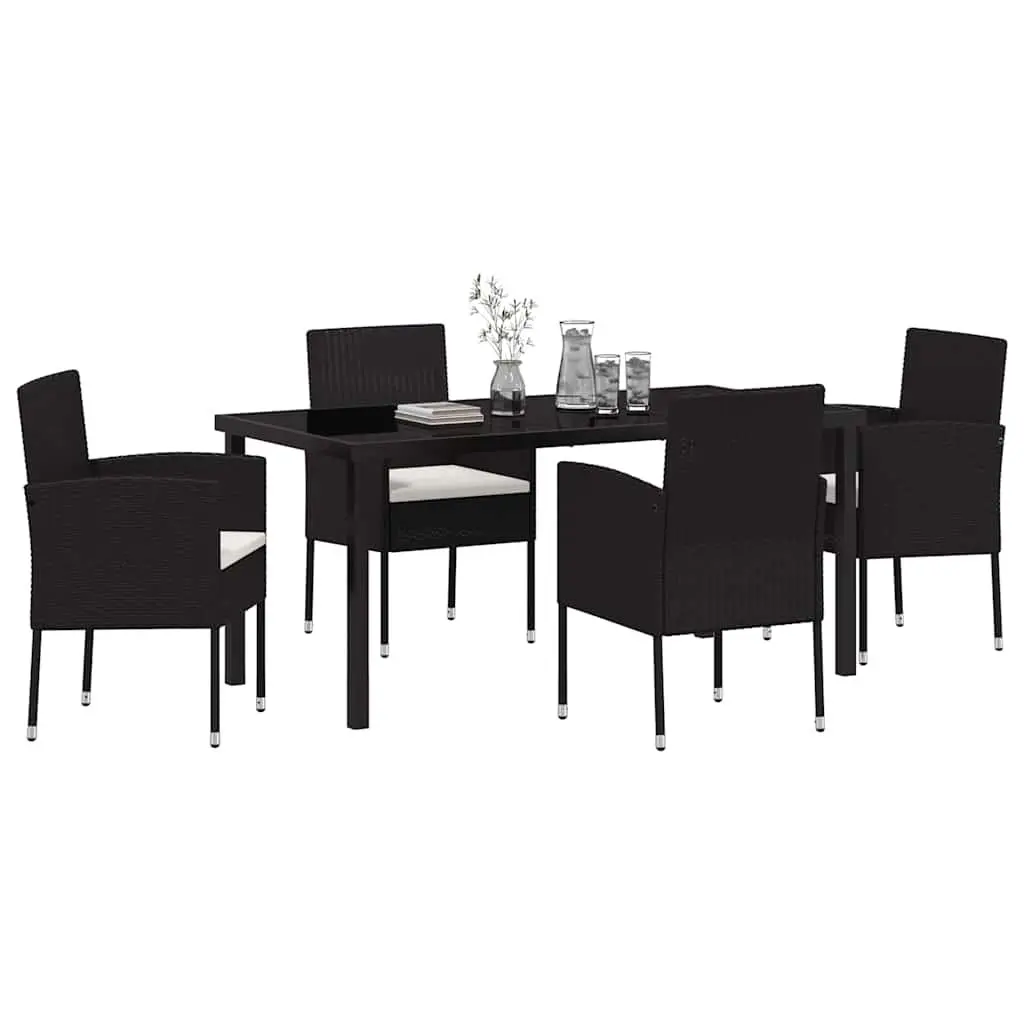 Outdoor Dining Set 5 Pieces Garden Table Chairs Black Poly Rattan Glass Top