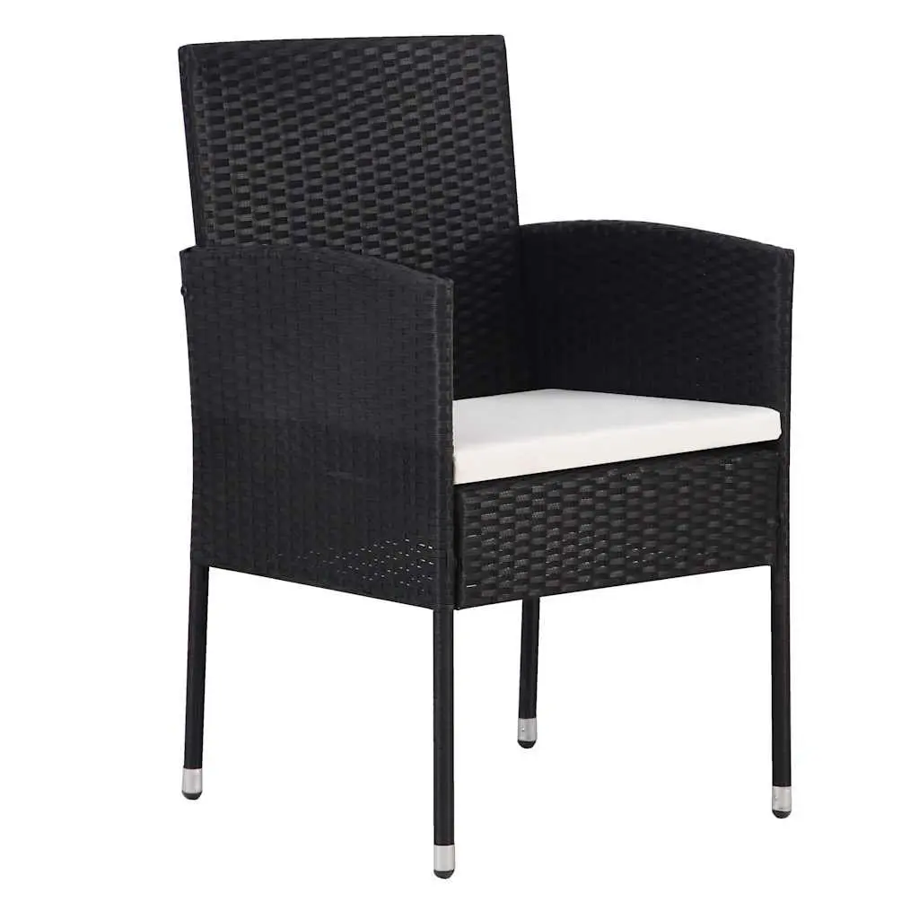 Outdoor Dining Set 5 Pieces Garden Table Chairs Black Poly Rattan Glass Top