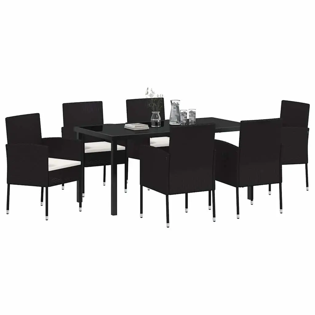 Garden Dining Set Outdoor Furniture 7 Piece Rattan Chairs Glass Table Black