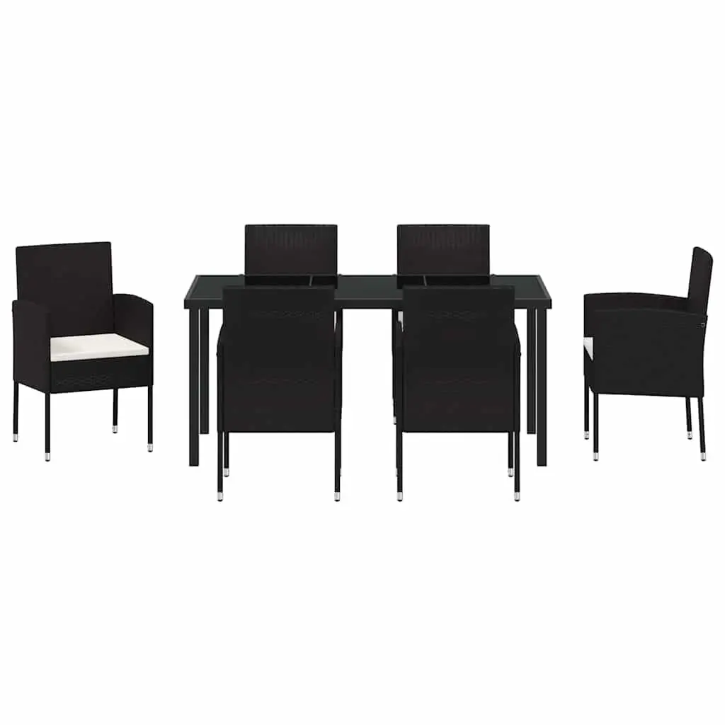 Garden Dining Set Outdoor Furniture 7 Piece Rattan Chairs Glass Table Black