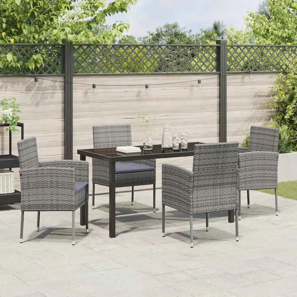 Garden Dining Set 5 Piece Outdoor Furniture Grey Poly Rattan Glass Top Table Chairs