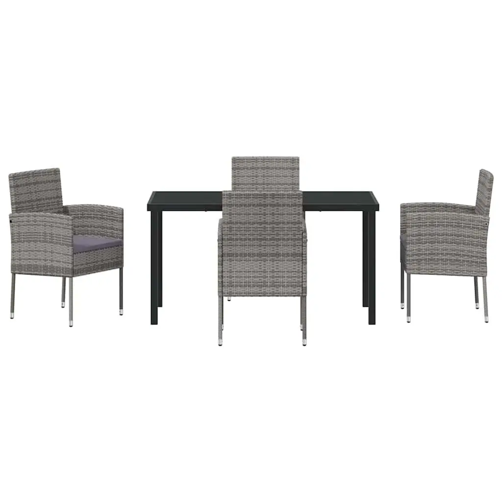 Garden Dining Set 5 Piece Outdoor Furniture Grey Poly Rattan Glass Top Table Chairs