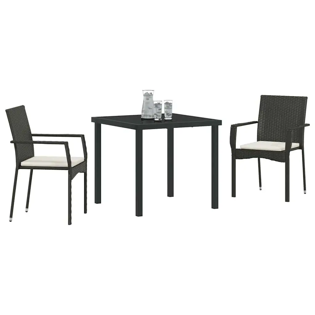 Garden Dining Set 3 Pieces Outdoor Furniture Black Poly Rattan with Cushion