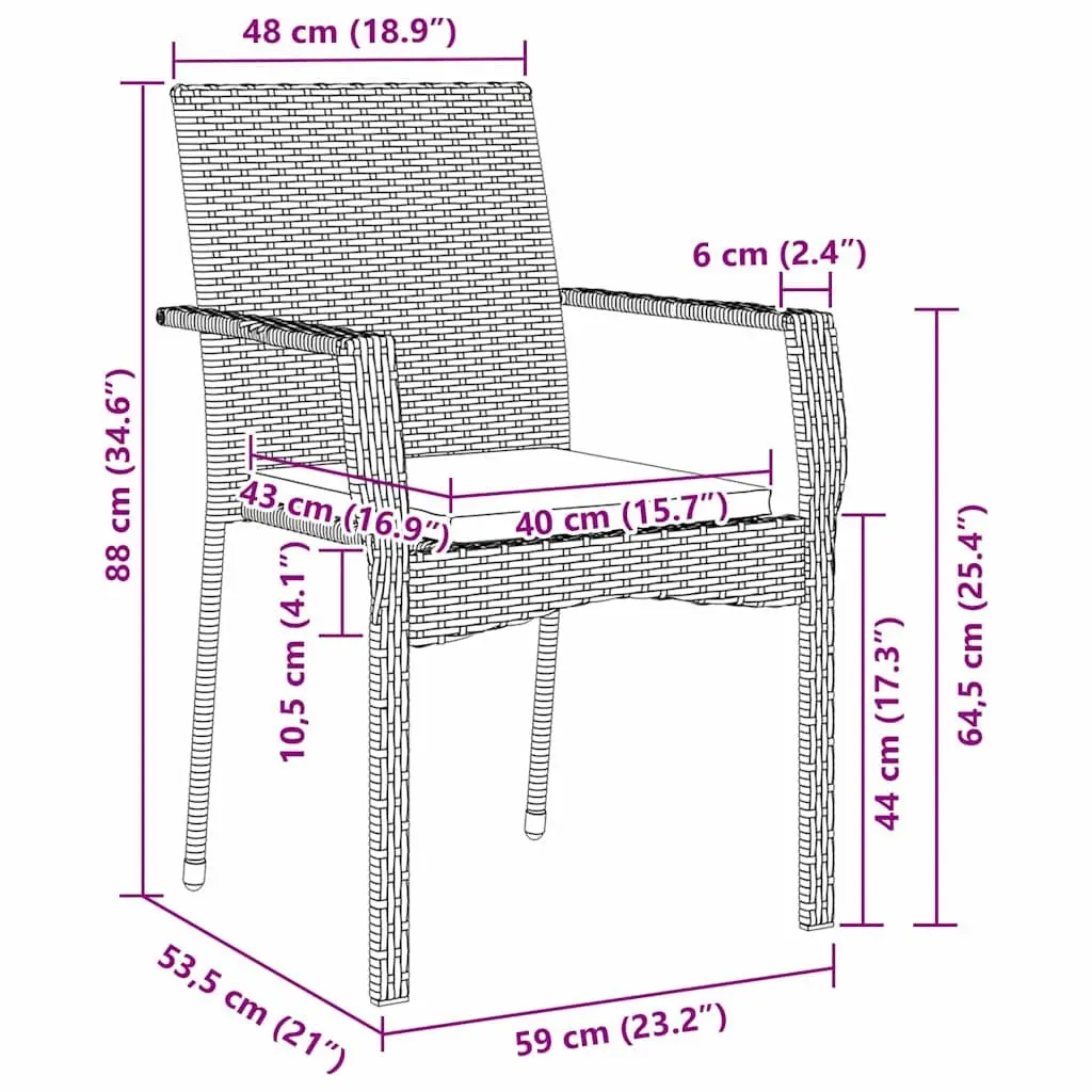 Garden Dining Set 3 Pieces Outdoor Furniture Black Poly Rattan with Cushion