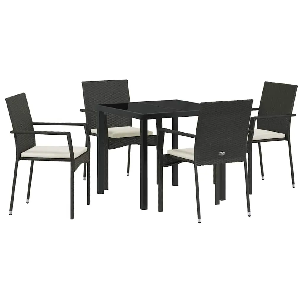 Outdoor Garden Dining Set 5 Pieces Black Poly Rattan Furniture