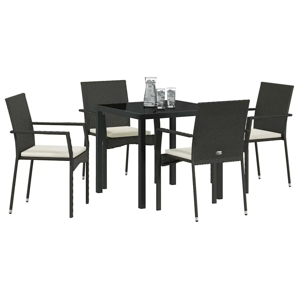 Outdoor Garden Dining Set 5 Pieces Black Poly Rattan Furniture